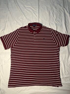 Polo by Ralph Lauren Men's Burgundy and White Striped Polo Classic Fit XXL